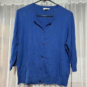 Eileen Fisher Organic Cotton Cashmere Button Down Cardigan Sweater Blue Size L